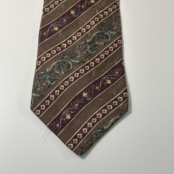 Basics by Croft & Barrow Silk Tie Brown Burgundy Striped Paisley Geometric VTG - Picture 2 of 7